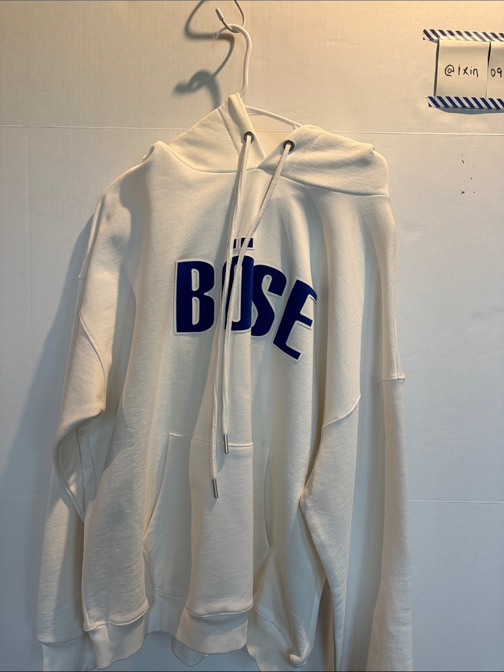 Bose White Crewneck Hoodie with Navy Logo